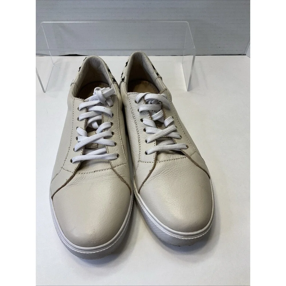 Kaanas San Rafael Ivory Leather Star Print Calf Hair‎ Low Top Lace Up Sneakers